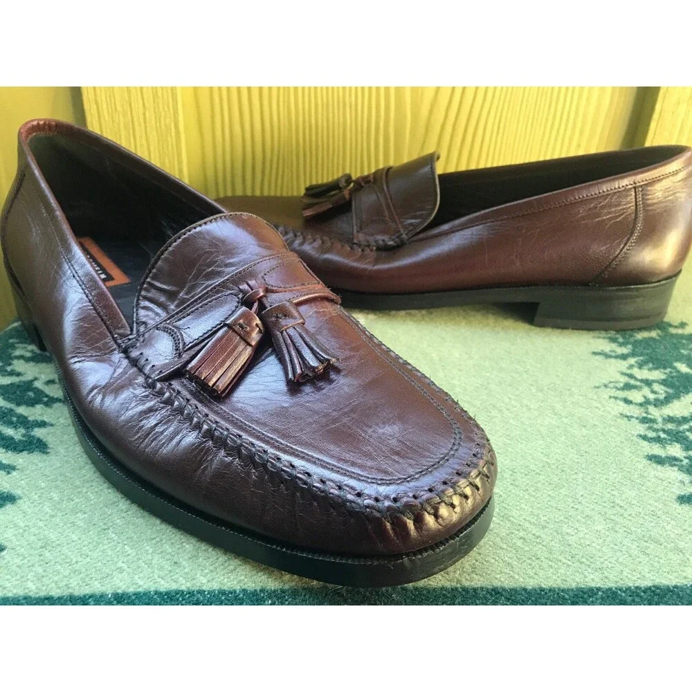 9 D Florsheim Carlo Wine Tassel Loafers Men’s Vintage Shoes Calf Skin